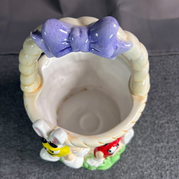 M&M Ceramic Easter Basket Vintage Yellow Red Easter‎ Bunny - Picture 12 of 15